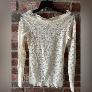 Free People Ivory  Lace Long Sleeve Top - Small
